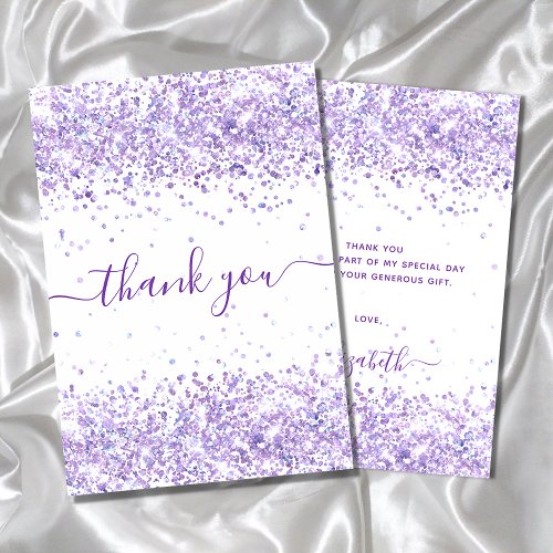 Birthday violet purple glitter thank you card