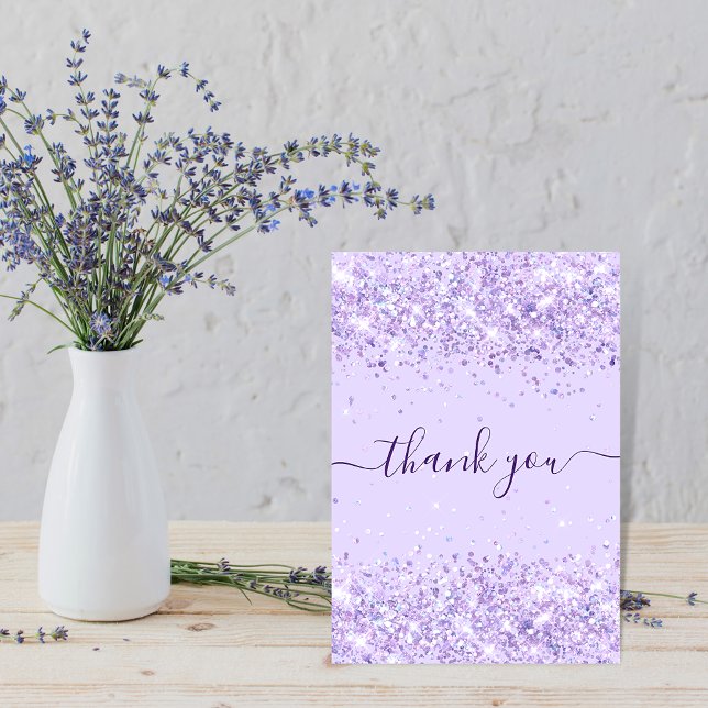 Birthday violet purple glitter thank you card (Creator Uploaded)