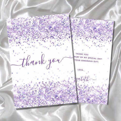Birthday violet purple glitter white thank you