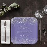 Birthday violet silver glitter sparkles paper plates<br><div class="desc">A stylish violet background with elegant faux silver glitter,  sparkles. The text: The name is written in white with a modern hand lettered style script. Personalize and add a name,  age and a date.</div>