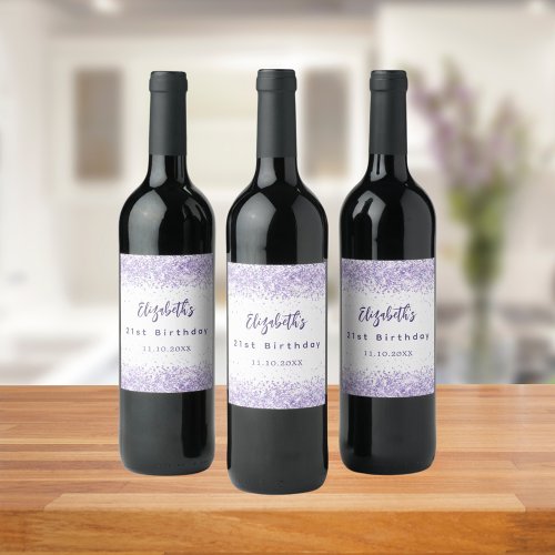 Birthday violet white confetti elegant party wine label