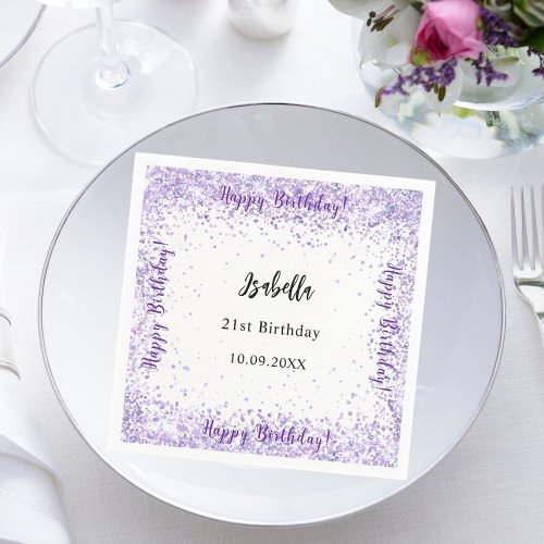 Birthday violet white confetti napkins