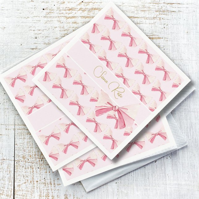 Birthday  Watercolor Bow Cute Pink  Napkins (Creator Uploaded)