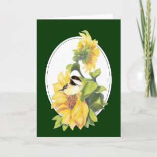 Birthday Watercolor Chickadee and Sunflower Card