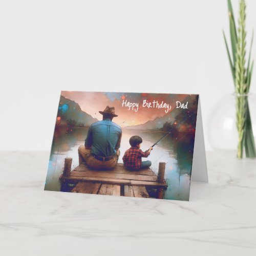Birthday Watercolor Dad and Boy Fishing