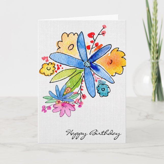 birthday watercolor floral bouquet card (Front)