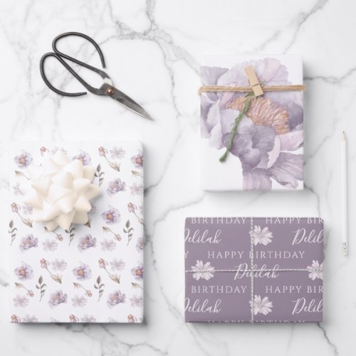 Birthday Watercolor Floral Wrapping Paper Sheets