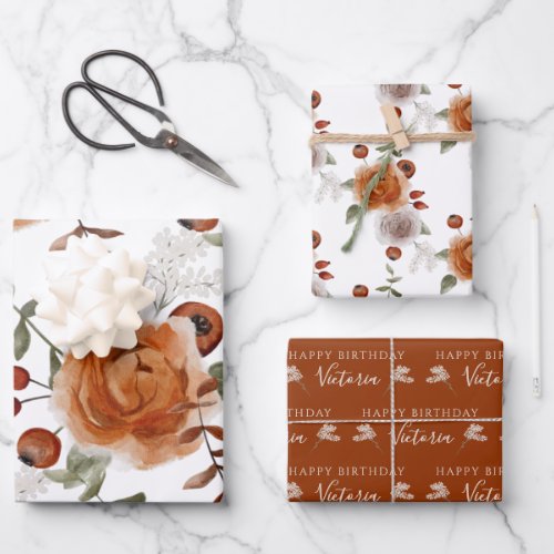 Birthday Watercolor Floral Wrapping Paper Sheets