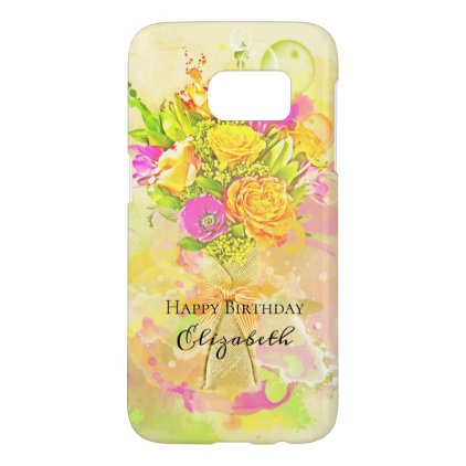 Birthday Watercolor Flower Bouquet Samsung Galaxy S7 Case