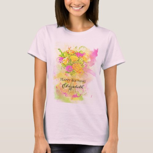 Birthday Watercolor Flower Bouquet T_Shirt