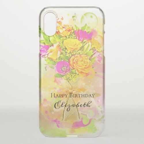 Birthday Watercolor Flower Bouquet iPhone X Case