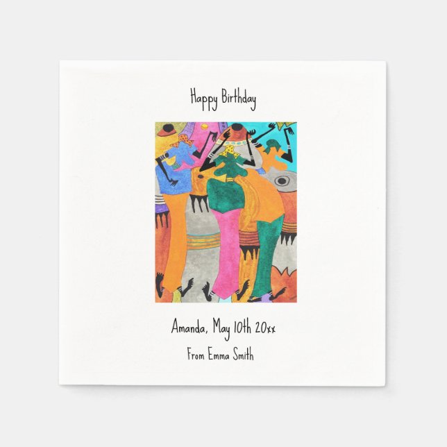 Birthday, watercolor Kenya African Art Joy Dance  Napkins (Front)