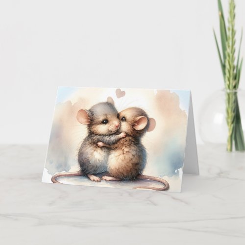 Birthday Watercolor Mice Hugging Card