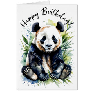 Birthday Watercolor Panda Bear Blank Inside