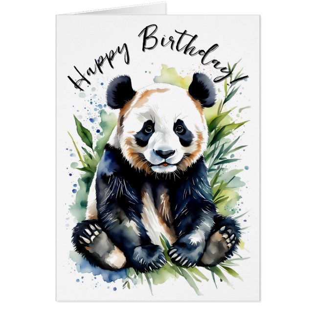 Birthday Watercolor Panda Bear Blank Inside (Front)