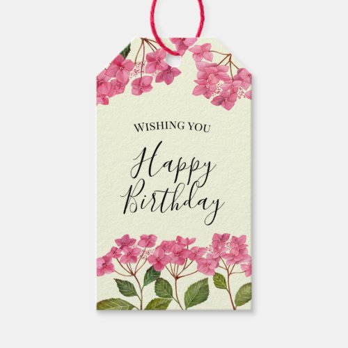 Birthday Watercolor Pink Hydrangea Lacecaps Gift Tags