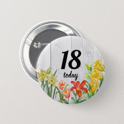 Birthday Watercolor Spring Flowers Floral Design Button
