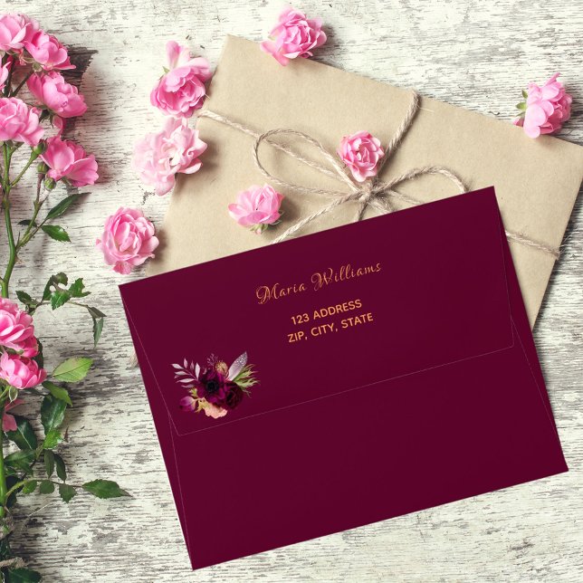 Birthday watercolored florals burgundy envelope (Creator Uploaded)
