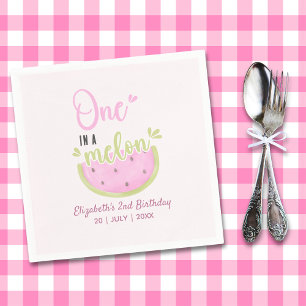 Birthday watermelon Girl one in a melon Napkins