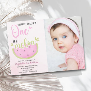 Birthday watermelon Girl one in a melon with photo Invitation