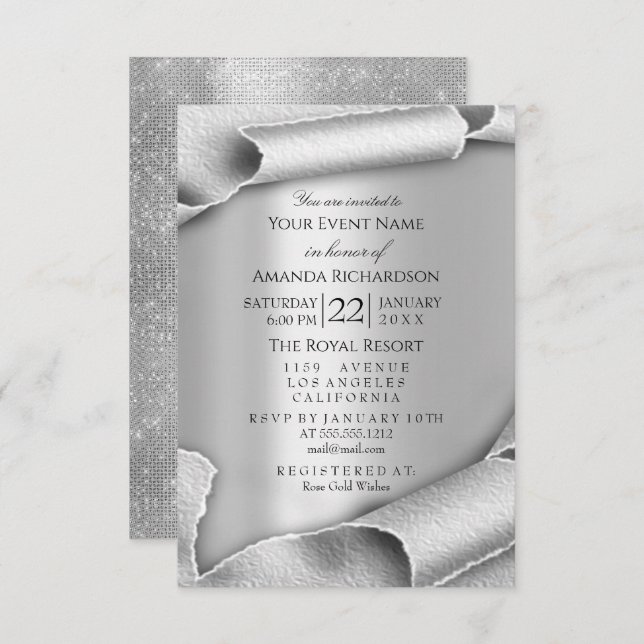 Birthday Wedding Anniversary 3D Gray Silver Invitation (Front/Back)