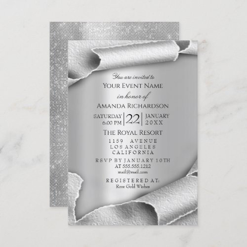 Birthday Wedding Anniversary 3D Gray Silver Invitation