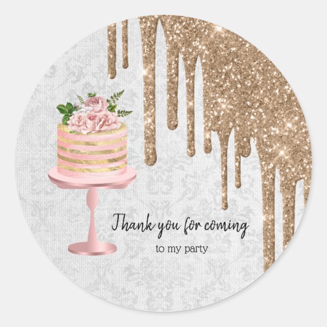 Birthday Wedding Cake Drips Classic Round Sticker (Front)