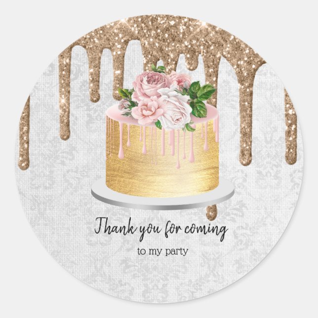 Birthday Wedding Cake Drips Classic Round Sticker (Front)