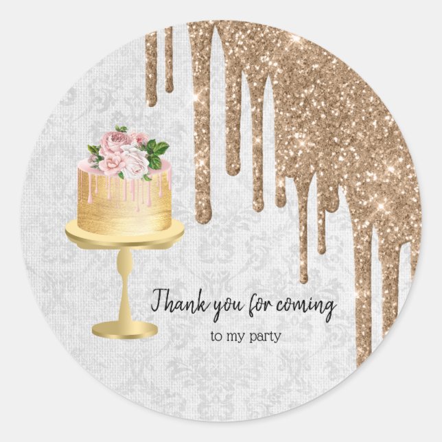 Birthday Wedding Cake Drips Classic Round Sticker (Front)