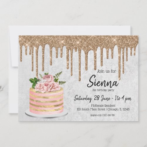 Birthday Wedding Cake Drips Invitation