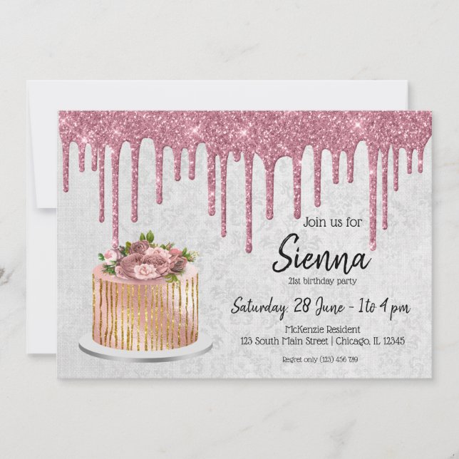 Birthday Wedding Cake Drips Invitation (Front)