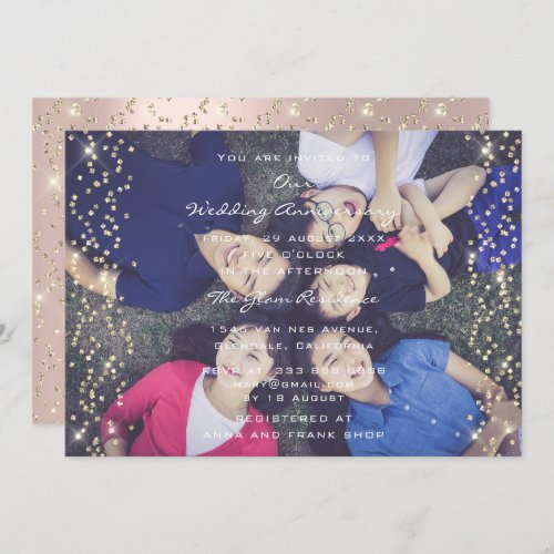 Birthday Wedding Photo Family Rose Gold Confetti Invitation