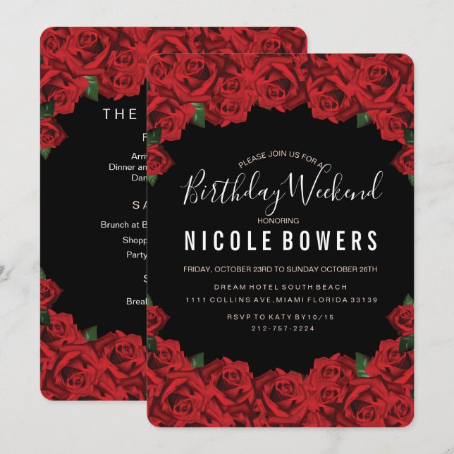 Birthday Weekend Itinerary Invitation (Front/Back)