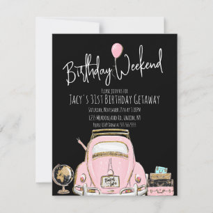 Birthday Weekend Travel Birthday Glitter Pink  Invitation