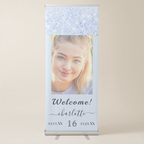 Birthday welcome baby blue glitter dust photo retractable banner