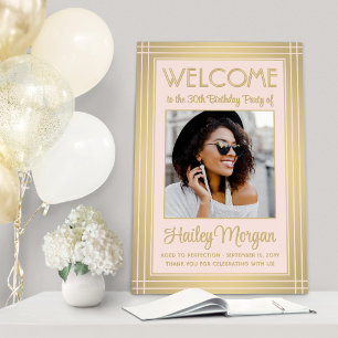 Birthday Welcome Elegant Blush Pink and Gold Photo Foam Board