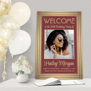 Birthday Welcome Elegant Burgundy and Gold Photo Foam Board