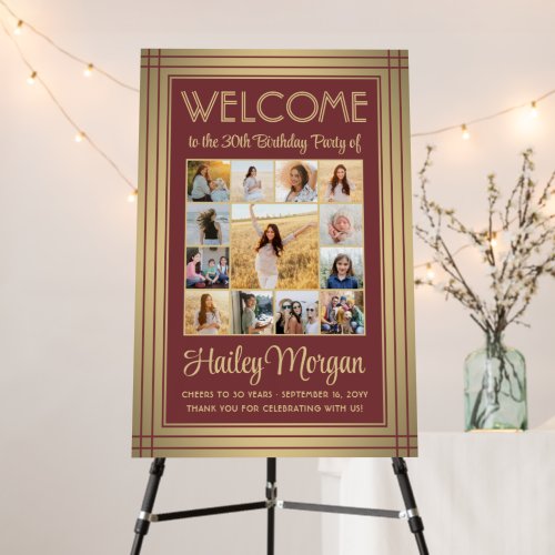 Birthday Welcome Elegant Photo Collage Burgundy Foam Board