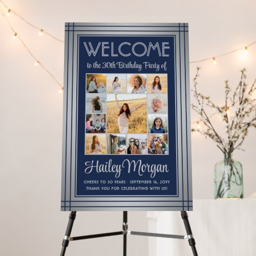 Birthday Welcome Elegant Photo Collage Navy Blue Foam Board