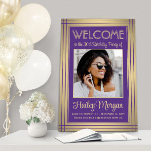 Birthday Welcome Elegant Purple & Gold Large Photo Foam Board