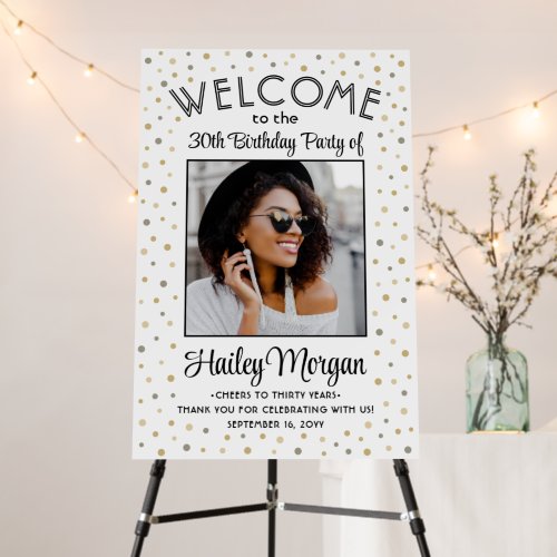Birthday Welcome Large Photo Modern Gold Confetti Foam Board