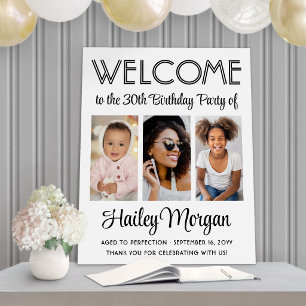 Birthday Welcome Modern 3 Photo Elegant Script Foam Board