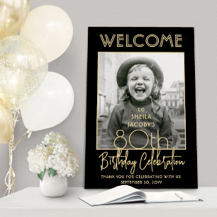 Birthday Welcome Photo Chic Typography Black Gold Foam Board