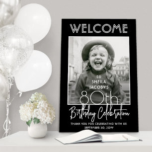 Birthday Welcome Photo Chic Typography Black White Foam Board