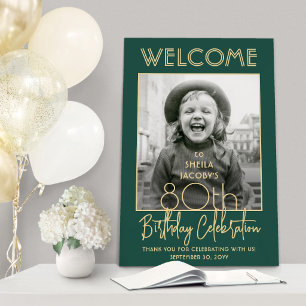Birthday Welcome Photo Chic Typography Green Gold Foam Board
