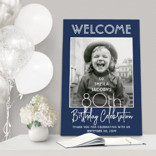 Birthday Welcome Photo Chic Typography Navy Blue Foam Board