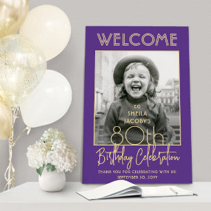 Birthday Welcome Photo Chic Typography Purple Gold Foam Board