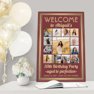 Birthday Welcome Photo Collage Burgundy and Gold Foam Board