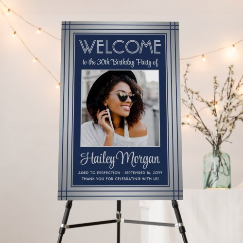 Birthday Welcome Photo Elegant Border Navy Blue Foam Board