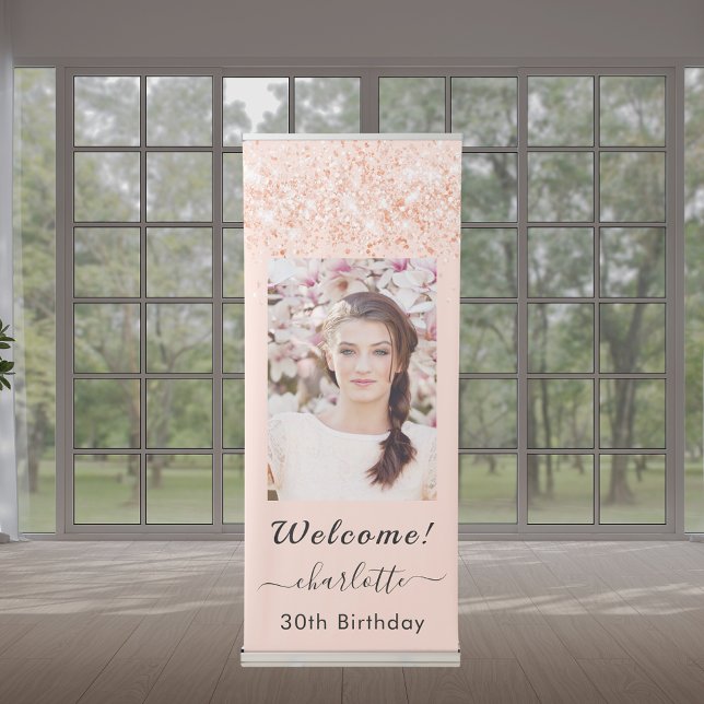 Birthday welcome rose gold photo retractable banner (Creator Uploaded)